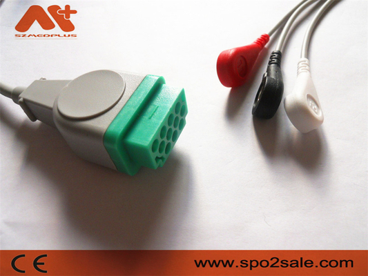 GE Healthcare > 3-odprowadzeniowy kabel EKG z zatrzaskiem, kompatybilny z Marquette — 2001292-001