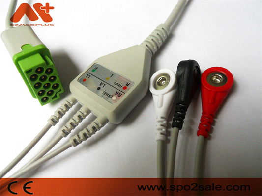 GE Healthcare > 3-odprowadzeniowy kabel EKG z zatrzaskiem, kompatybilny z Marquette — 2001292-001