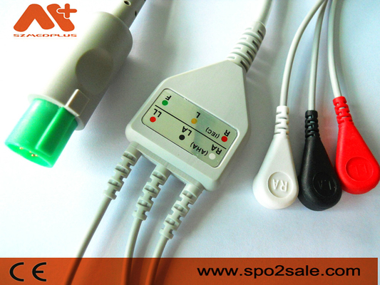 Zgodny z Hellige 3-odprowadzeniowy kabel EKG do bezpośredniego podłączania — 303-442-99